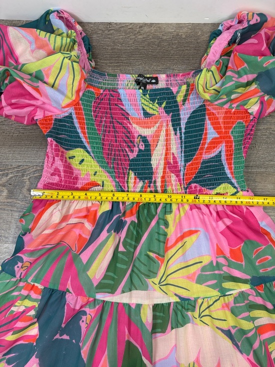 ✨ Crystal Doll Tropical Puff Sleeve Smocked Tiered Midi Dress | Size XL - Picture 10 of 12